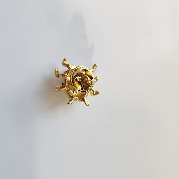 Vintage Ladybug Lapel Pin Brooch Gold-Tone With Rhinestones 1970's - Picture 6 of 7